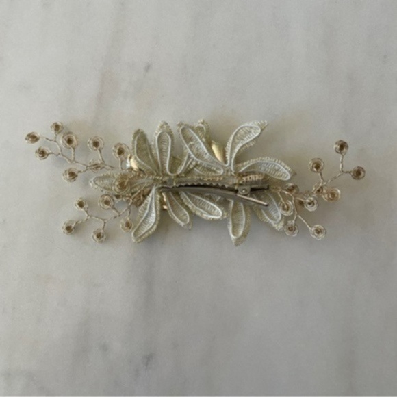 Wedding Hair Clip with Crystals, Metallic Flowers & Leaves - Picture 5 of 12